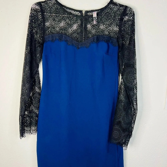 Xhilaration Navy Blue Dress Black Lace Long Sleeves Effortless Elegance Size XS - Picture 3 of 14